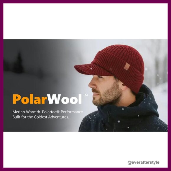 Merino Wool Winter Hat Fleece Lined Beanie with Brim Unisex Classic